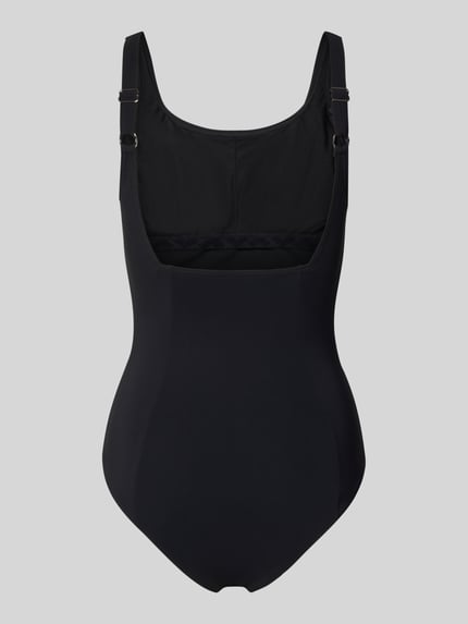 Produktfoto, badpak met logo model 'LILI' van Arena, materiaalmix met stretch, nauwsluitend, dames, zwart, valt kleiner uit