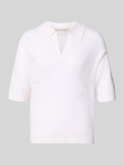Produktfoto, Relaxed Fit Pullover aus Escorial Woll-Mix mit Kaschmir-Anteil von HERZENS, biały kolor, strick, półrękaw, dziurkowany wzór, kołnierz, długość tyłu w rozmiarze 36: 55 cm, długość rękawa w rozmiarze 36: 23 cm