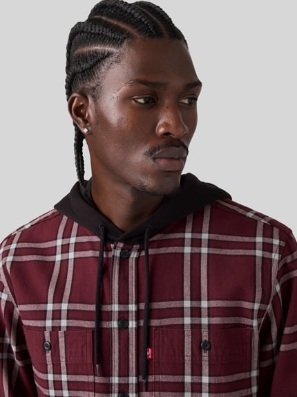 Levi's® Regular fit vrijetijdsoverhemd van puur katoen met capuchon Bordeaux - 3