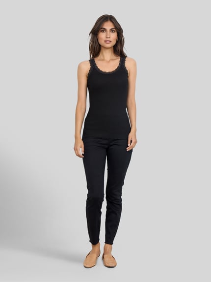 Soyaconcept Tanktop aus Seide mit Spitzenbesatz Black 1