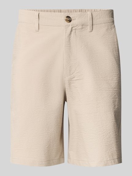 Produktfoto, Regular Fit Bermudas aus Baumwoll-Mix Modell 'KARL' von SELECTED HOMME, Optik: Allover-Muster, gestreift, Seersucker-Struktur, Beige.