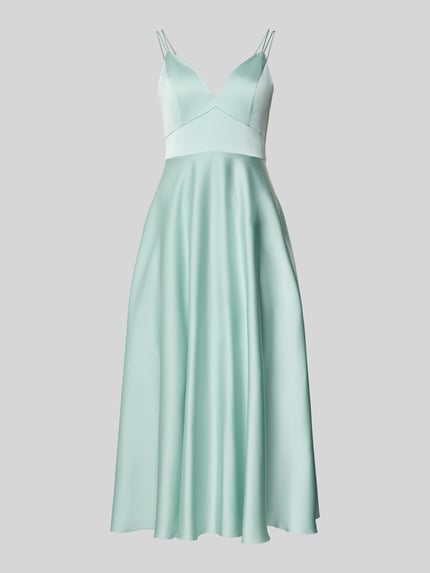 Productfoto, Cocktailkleid aus Satin mit V-Ausschnitt van Jake*s Cocktail, A-lijn, midi, lichtgroen, satijnen glans, rugrits, context inbegrepen