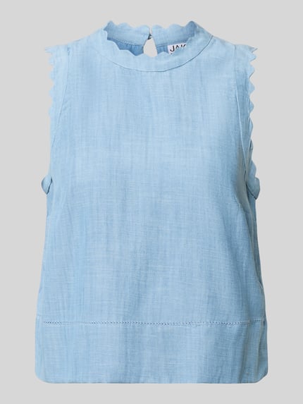 Produktfoto, Blusentop aus Lyocell-Baumwoll-Mix mit Wellensaum von JAKE*S STUDIO WOMAN in Denim-Optik, hellblau, strukturierte Oberfläche