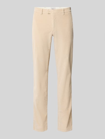 Produktfoto, beiger Baumwoll-Mix mit feiner Cordstruktur, schmal geschnitten, Modern Fit Cordhose aus Baumwoll-Mix Modell 'Fabio' von Brax, Herren Schmale Hose.