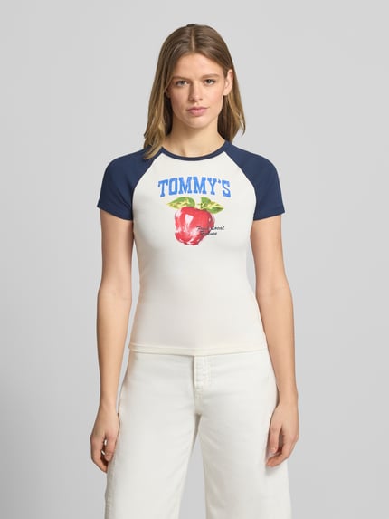 Tommy Jeans t-shirt o kroju slim fit z mieszanki bawełny Biały 4