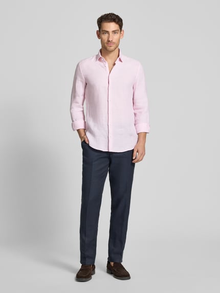 Seidensticker slim fit zakelijk hemd van linnen met kentkraag Rosé - 1