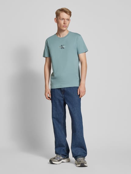 Calvin Klein Jeans T-shirt met labelstitching Rookblauw - 1