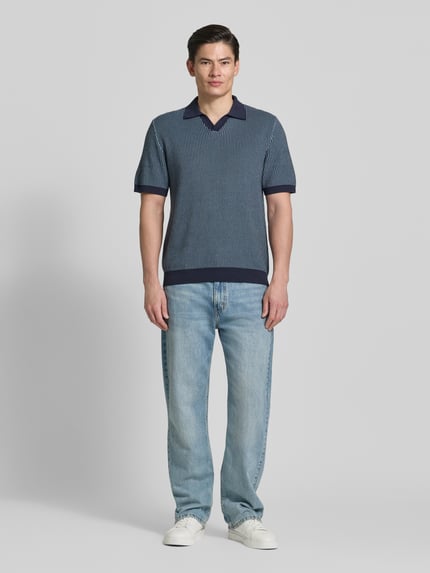 JACK & JONES Premium regular fit poloshirt in brei-look model 'Preston' Marineblauw - 1