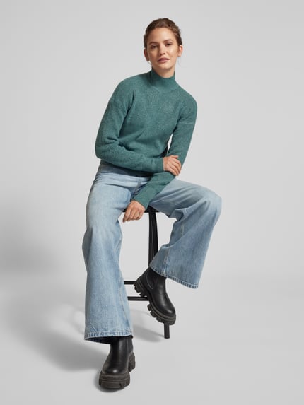 NOISY MAY® Sweter z dzianiny ze stójką model ‘NELLA’ Trzcinowy 1