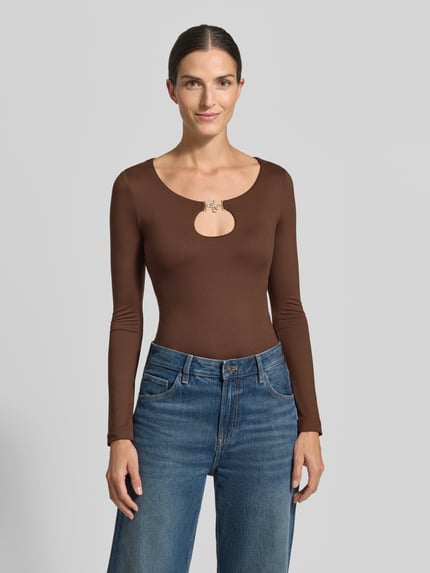 GUESS Relaxed Fit Longsleeve aus elastischem Material-Mix Dunkelbraun 4
