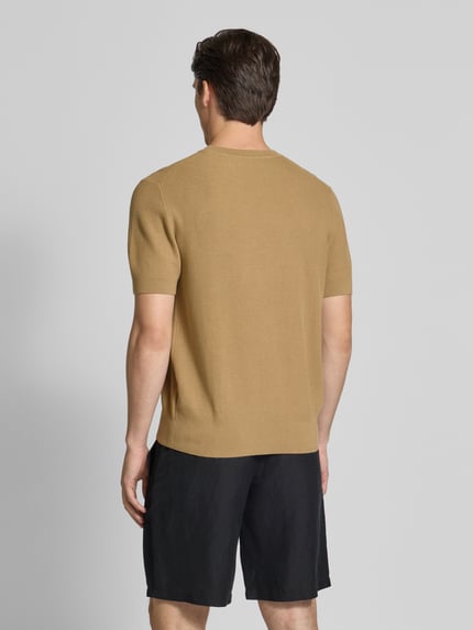 Jake*s Studio Men T-shirt met ribboorden, model 'CASPER' Camel - 5