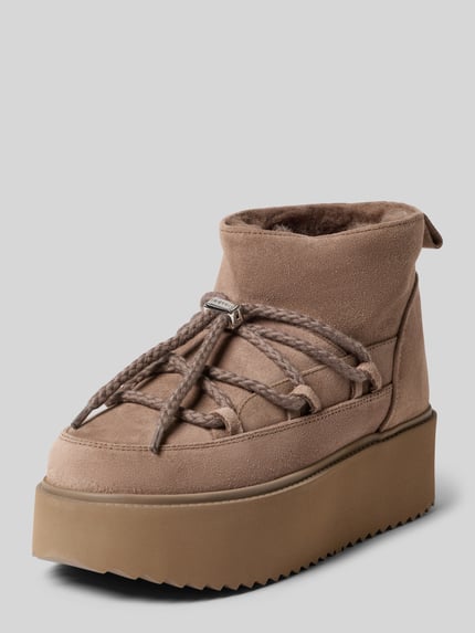 INUIKII Snowboots van leer met plateauzool Taupe - 1