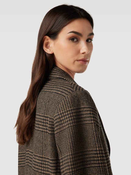 Filippa K Płaszcz z mieszanka wełny w kratka glencheck i kołnierz z połami Camel melanż 3