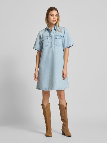 Jake*s Casual Knielange jeansjurk met opgestikte borstzakken Jeansblauw - 1
