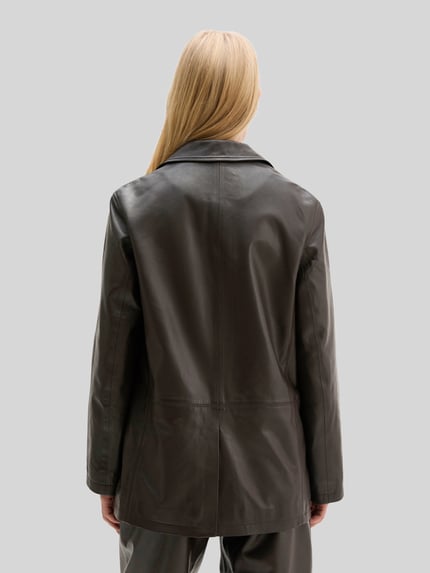 Marc O'Polo Regular Fit Longline Lederjacke aus Lammnappa Dunkelbraun 5