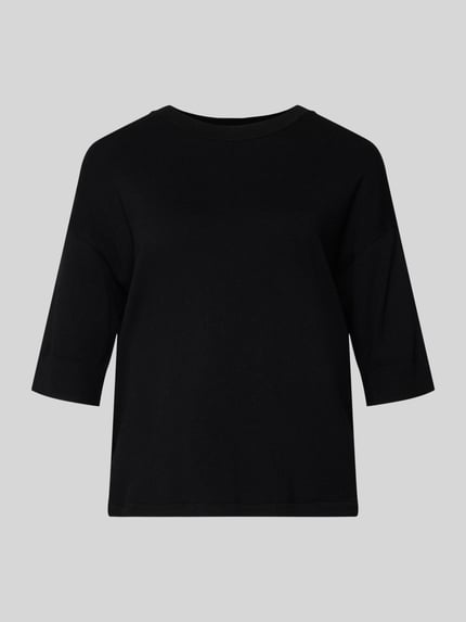 Produktfoto, Regular Fit T-Shirt aus Viskose-Mix Modell 'Morla' von B.Young, czarny, krój regular fit, okrągły dekolt, rękaw 7/8, długość tyłu 57 cm w rozmiarze S, długość rękawa 23 cm w rozmiarze S, gładka tekstura
