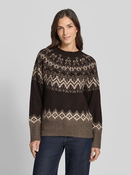 FREE/QUENT sweter z dzianiny w kroju regular fit z norweskim wzorem model 'Merla' Ciemnobrązowy 4