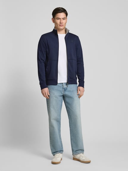 Tom Tailor Regular fit sweatjack met opstaande kraag en rubberen logoprint Marineblauw - 1