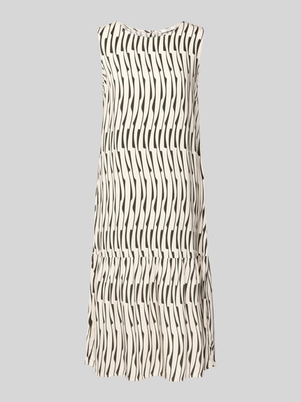 Productfoto, Midikleid met rugzijde keyhole-halslijn van OPUS, model 'Wicy bamboo', rechte fit, zuivere viscose, ronde hals, zwart-wit grafisch patroon