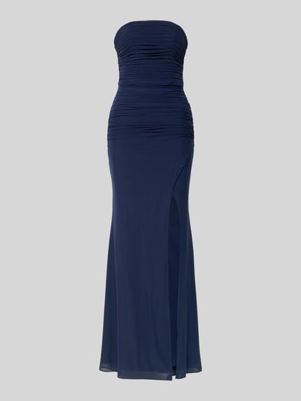 Produktfoto, Regular Fit Abendkleid mit Gehschlitz von Luxuar w półprzezroczystym materiale, taliowany krój, rozporek, wszyty zamek, halka pod spódnicę, długość tyłu w rozmiarze 36: 132 cm, szerokość w rozmiarze 36: 38 cm