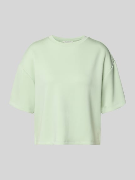Produktfoto, Boxy Fit Sweatshirt aus Viskose-Mix mit 1/2-Arm von MSCH Copenhagen in Hellgrün, glatte Textur, Damenmodell Nilda Ima