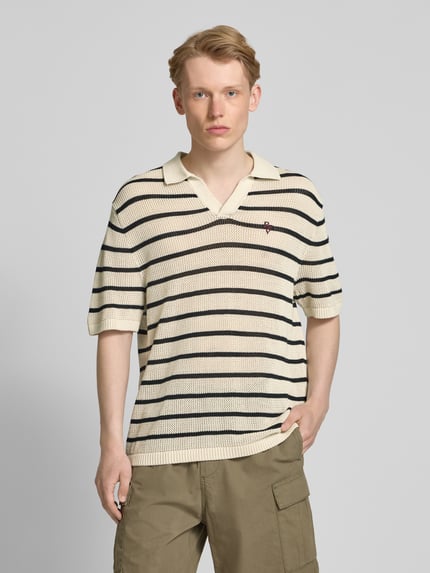 REVIEW Gebreid shirt met polokraag en labelstitching Ecru - 4