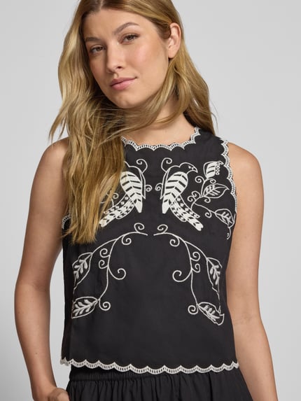 Jake*s Collection Regular fit blousetop met motiefstitching Zwart - 3