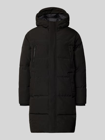Produktfoto, Regular Fit Pufferjacke mit Kapuze Modell 'EBECKS' von JACK & JONES, Schwarz, Brusttaschen, verdeckter Reißverschluss, glatte Oberfläche