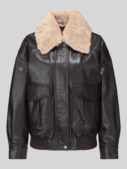 Weekend Max Mara Regular Fit Lederjacke mit abnehmbarem Fellkragen Dunkelbraun 2