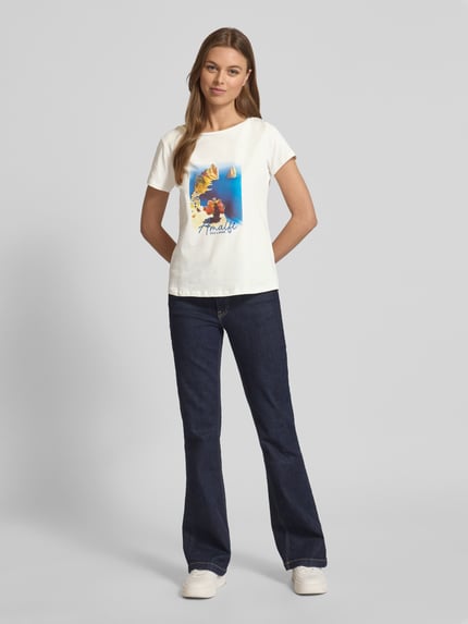 MORE & MORE T-Shirt mit geripptem Rundhalsausschnitt Offwhite 1