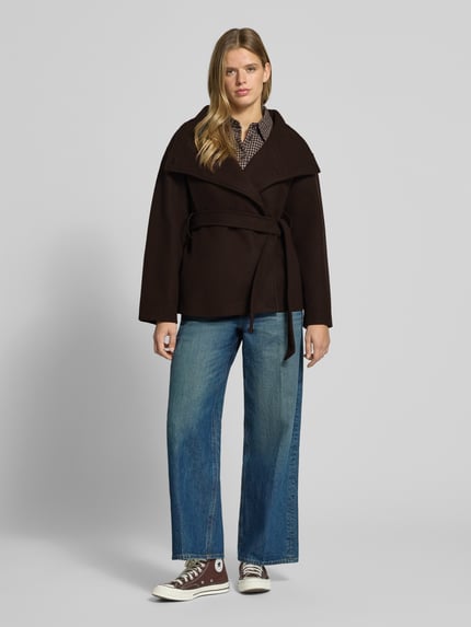 Gina Tricot Jacke mit Stehkragen und Bindegürtel Dunkelbraun 1
