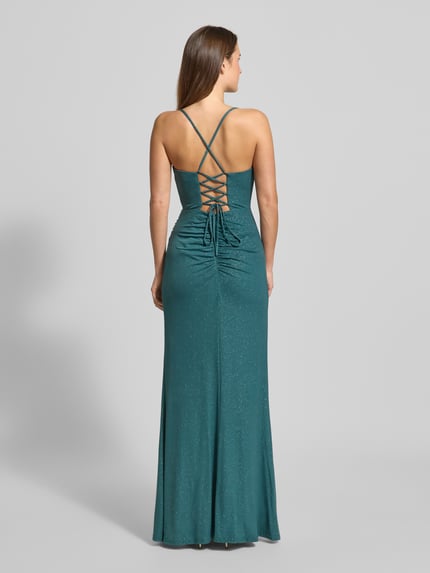 Jake*s Cocktail Abendkleid mit Gehschlitz und rückseitiger Schnürung Dunkelgruen 5
