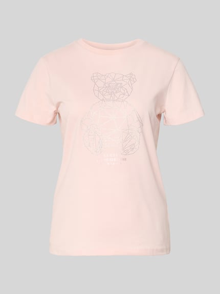Produktfoto, T-Shirt mit Ziersteinbesatz und Rundhalsausschnitt von Guess Activewear, hellrosa, Slim Fit, Baumwoll-Elasthan-Mix, Frontdruck