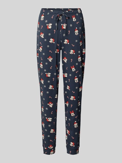 Jake*s Casual Pyjamabroek in all-over look met elastische band Donkerblauw - 2