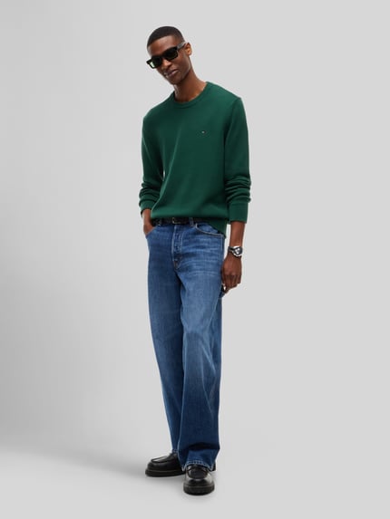 Tommy Jeans Slim Fit Pullover aus reiner Baumwolle Dunkelgruen 1