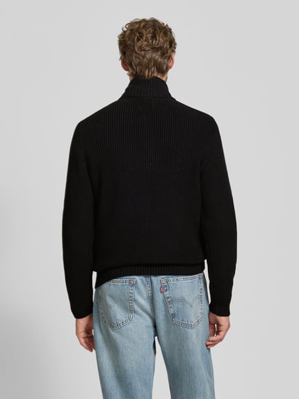 MCNEAL Slim Fit Strickpullover aus reiner Baumwolle mit Troyer-Kragen Black 5