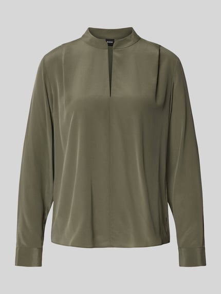 BOSS relaxed fit blouse met lange mouwen van pure zijde model 'Belindina' Olijfgroen - 2