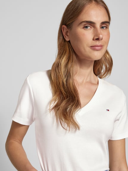 Tommy Hilfiger Slim fit T-shirt met logostitching, model 'CODY' Ecru - 3