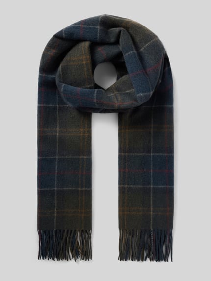 Barbour Szal z żywej wełny z frędzlami Ciemnozielony 1