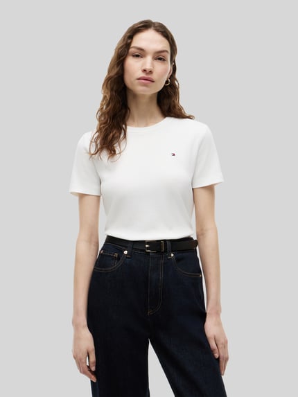 Tommy Hilfiger Slim Fit T-Shirt aus reiner Baumwolle Ecru 4