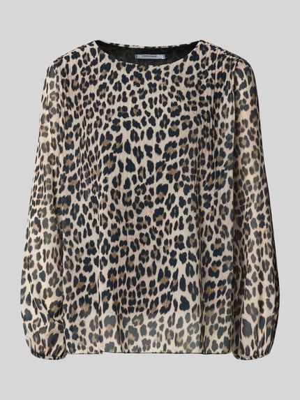 Produktfoto, Blusenshirt im Allover-Look Modell 'Al44baa' von ZABAIONE, Chiffon, Regular Fit, Rundhalsausschnitt, beige-braunes Leopardenmuster