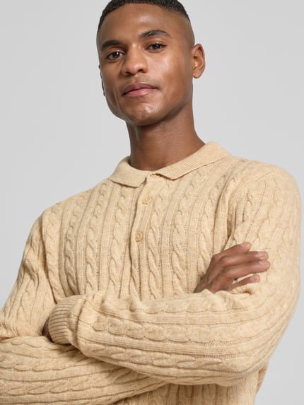 Lindbergh Strickpullover aus Leinen-Mix mit Polokragen Sand 3