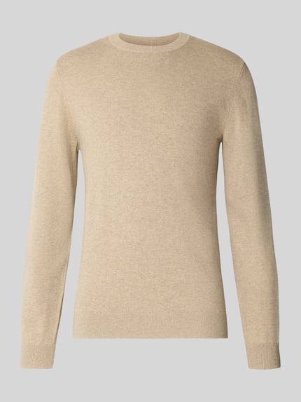 Produktfoto, Strickpullover aus Baumwoll-Kaschmir-Mix mit Rundhalsausschnitt von MCNEAL, beige, Regular Fit, glatte Struktur