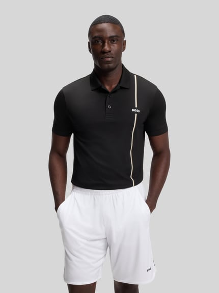 BOSS Green męski t-shirt o kroju regular fit sport z taśmą z logo Czarny 4