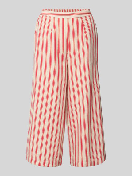 Produktfoto, Stoffhose aus Viskose-Mix im Allover-Look Modell 'PRISILLA' von Vila, mix van viscose en linnen, wide leg, elastische band, rood-beige strepen, dames, all-over look, bandwijdte maat 36: 35 cm, binnenbeenlengte maat 36: 56 cm