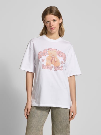 REVIEW Oversized T-Shirt mit Label-Print Weiss 4