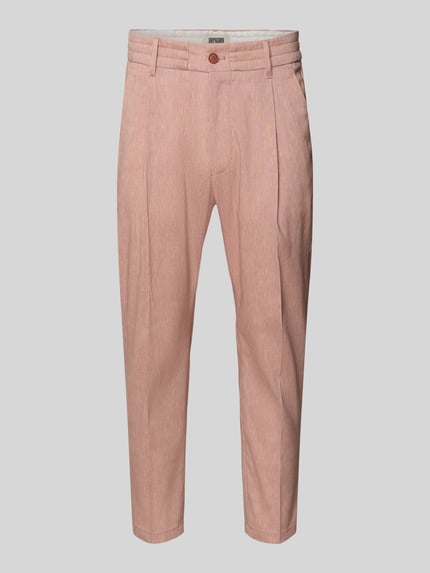 Productfoto, lichtroze Hose met vouwplooi en elastische tailleband model 'CHASY' van Drykorn, linnenmix met viscose, slim fit.