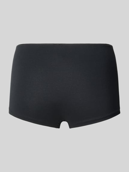 Produktfoto, Pants mit Label-Detail von SKINY in Schwarz, körpernahe Passform, glatte Textur, elastischer Bund, Baumwoll-Elasthan-Mix.