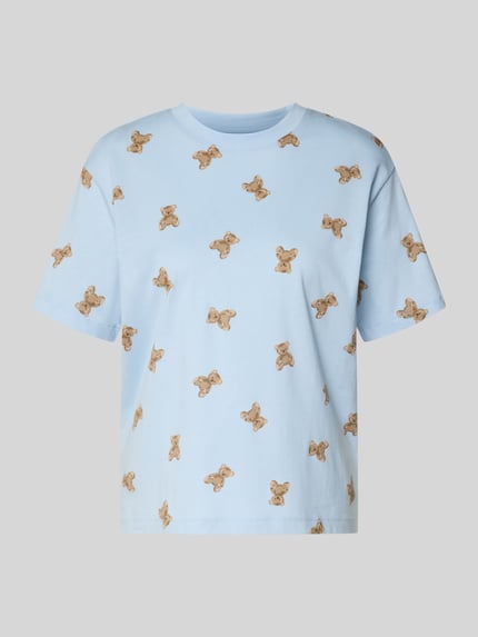 Produktfoto, Regular Fit T-Shirt mit Allover-Motiv-Print von Jake*s Casual in Hellblau, reine Baumwolle, Rundhalsausschnitt, für Damen