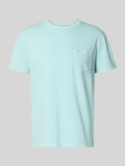 Productfoto, lichtblauw T-shirt uit katoen-linnenmix met borstzak, regular fit en ronde hals, T-Shirt aus Baumwoll-Leinen-Mix mit Brusttasche van Superdry, ruglengte maat M 66 cm